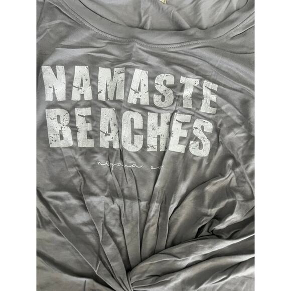 NWT Niyama Sol tank top "Namaste Beaches" gray with runched front yoga sz S - Picture 2 of 4